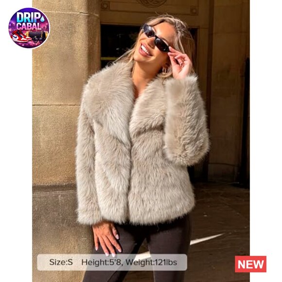 Faux Fur Coat Fluffy Jacket Long Sleeve Lapel Shaggy Outerwear with Pockets - Picture 6 of 7